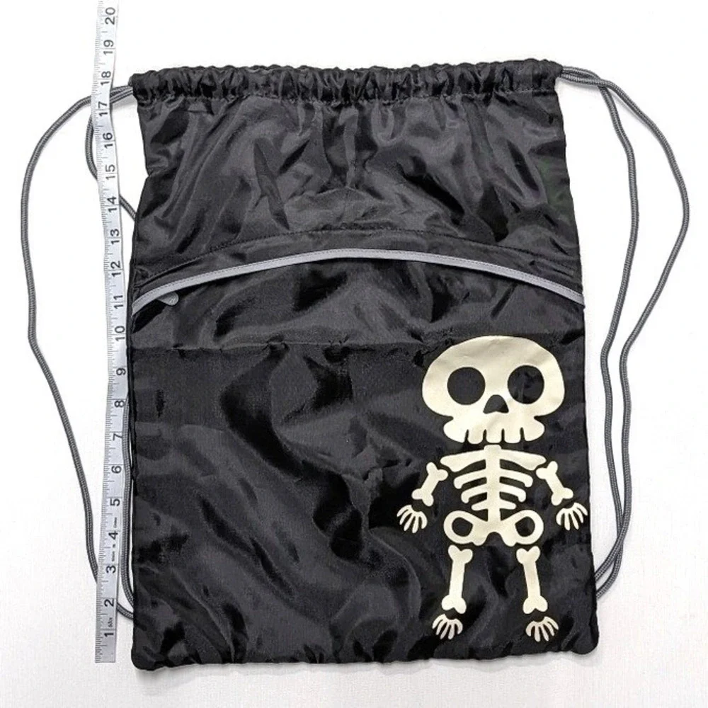 Goth Skeleton Alt Emo Punk Halloween Drawstring Sling Bag Black Skull Whimsigoth